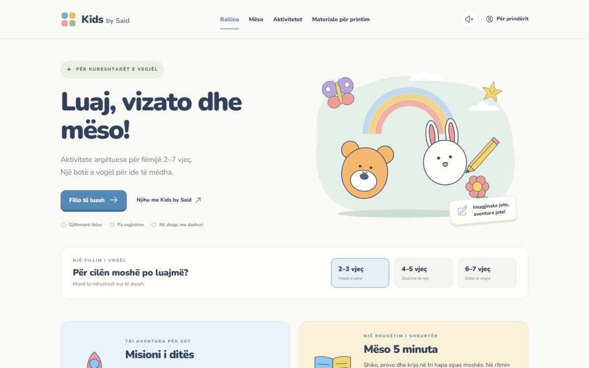 Pamje nga website-i Kids by Said